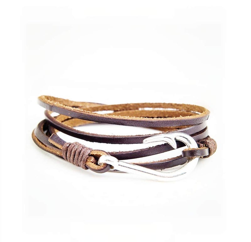 JOYID Caiyao Fish Hook Leather Wrap Braided Bracelet Multi-layer Handwork Punk style Fish Clasp Bracelet for Men- Black 2 - Image 3